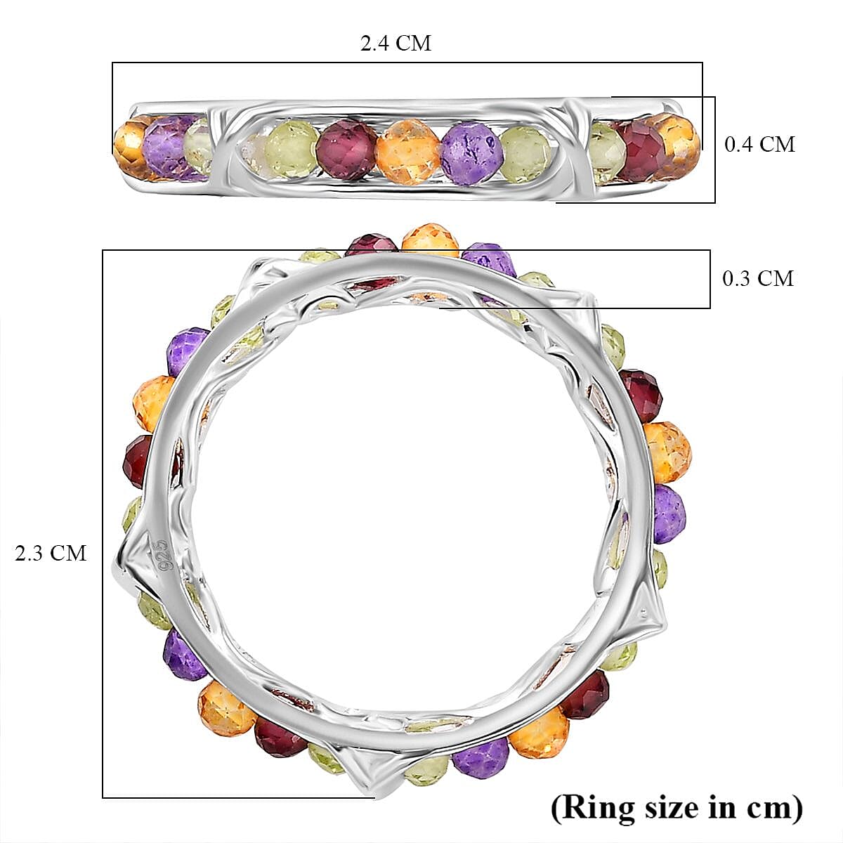 African & Multi Gemstone Band Ring in Sterling Silver 2.42 Ct