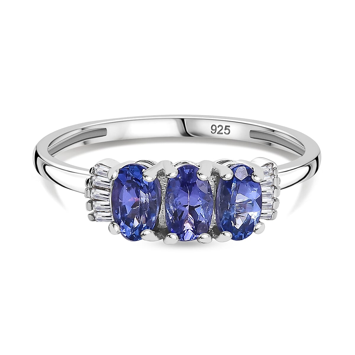 Blue Tanzanite Sterling Silver Lab Created high quality Tanzanite White Sapphires Size 7