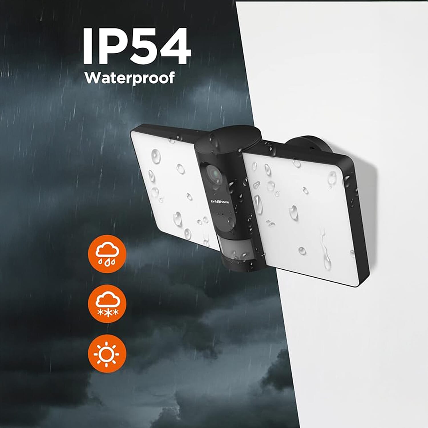 Link2Home Wired Outdoor Floodlight Camera with PIR is a motion activated security camera which features 2 x 12.5W light panel- White