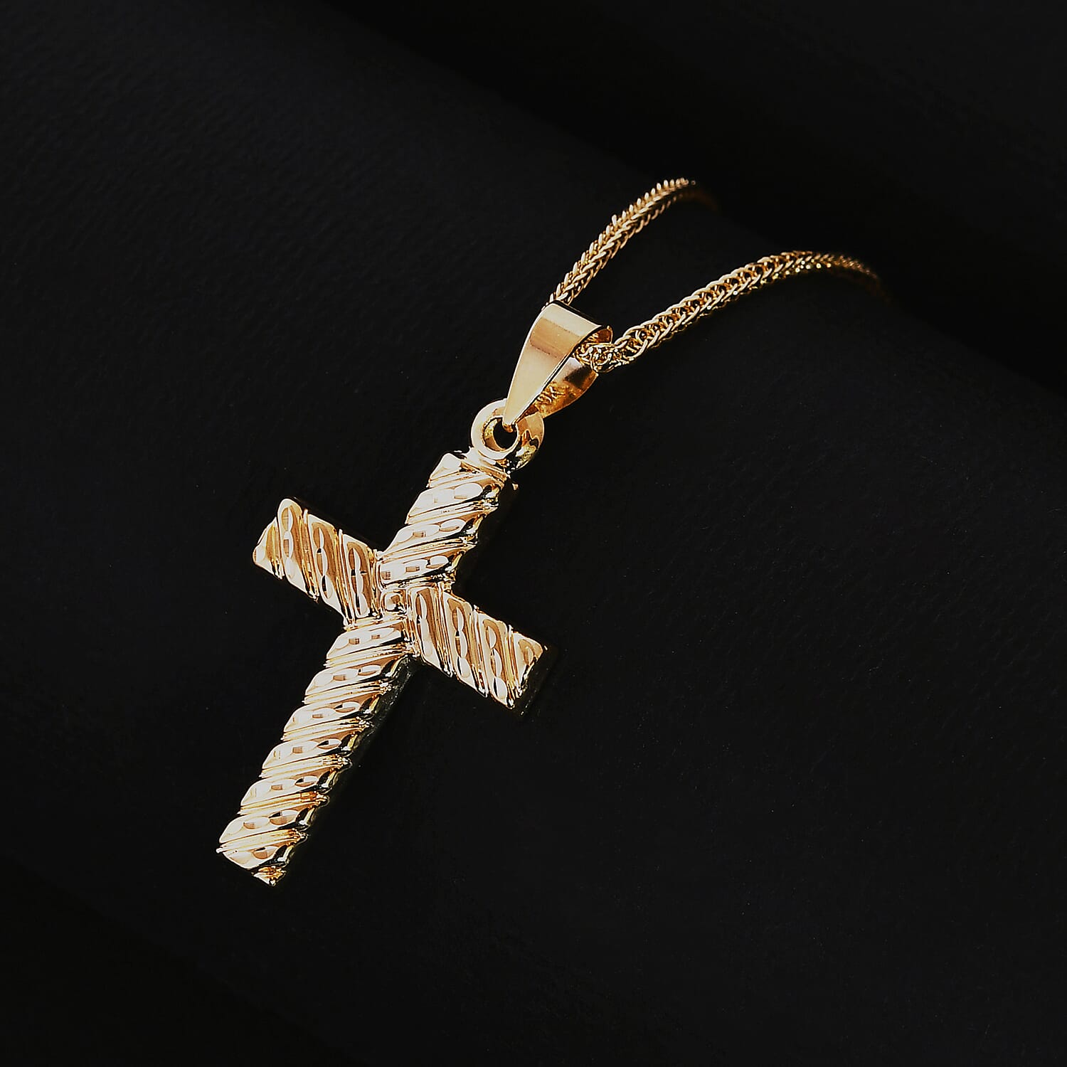 Royal Bali Collection- 9K Yellow Gold Designer Cross Pendant