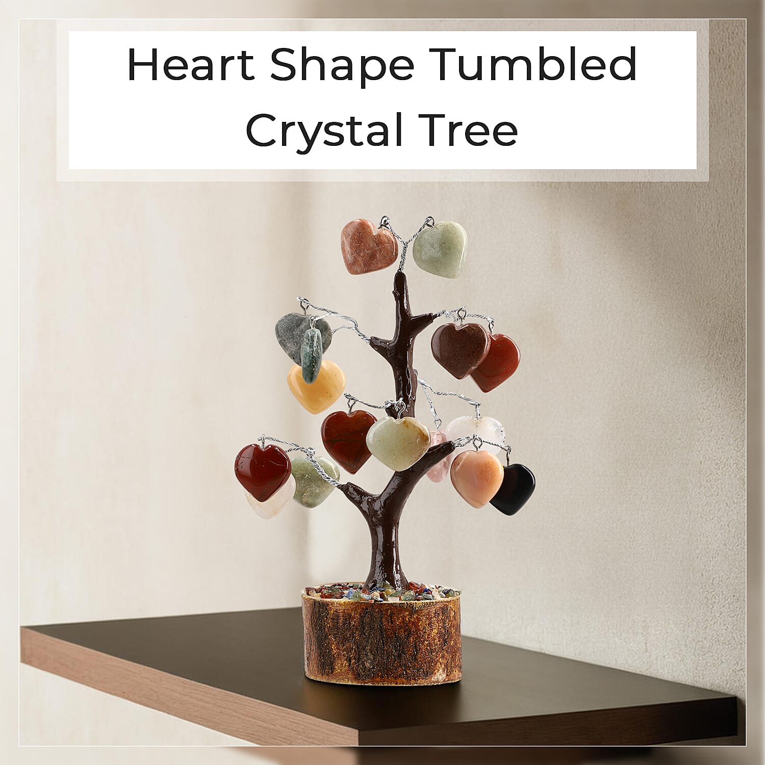 Mothers Day Gift Idea - Heart Shape Gemstone Tree of Life Ornament (Size 23 Cm)