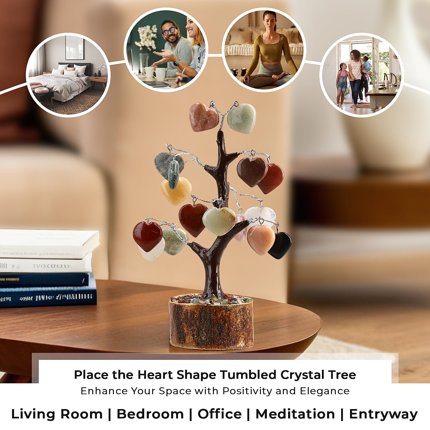 Mothers Day Gift Idea - Heart Shape Gemstone Tree of Life Ornament (Size 23 Cm)