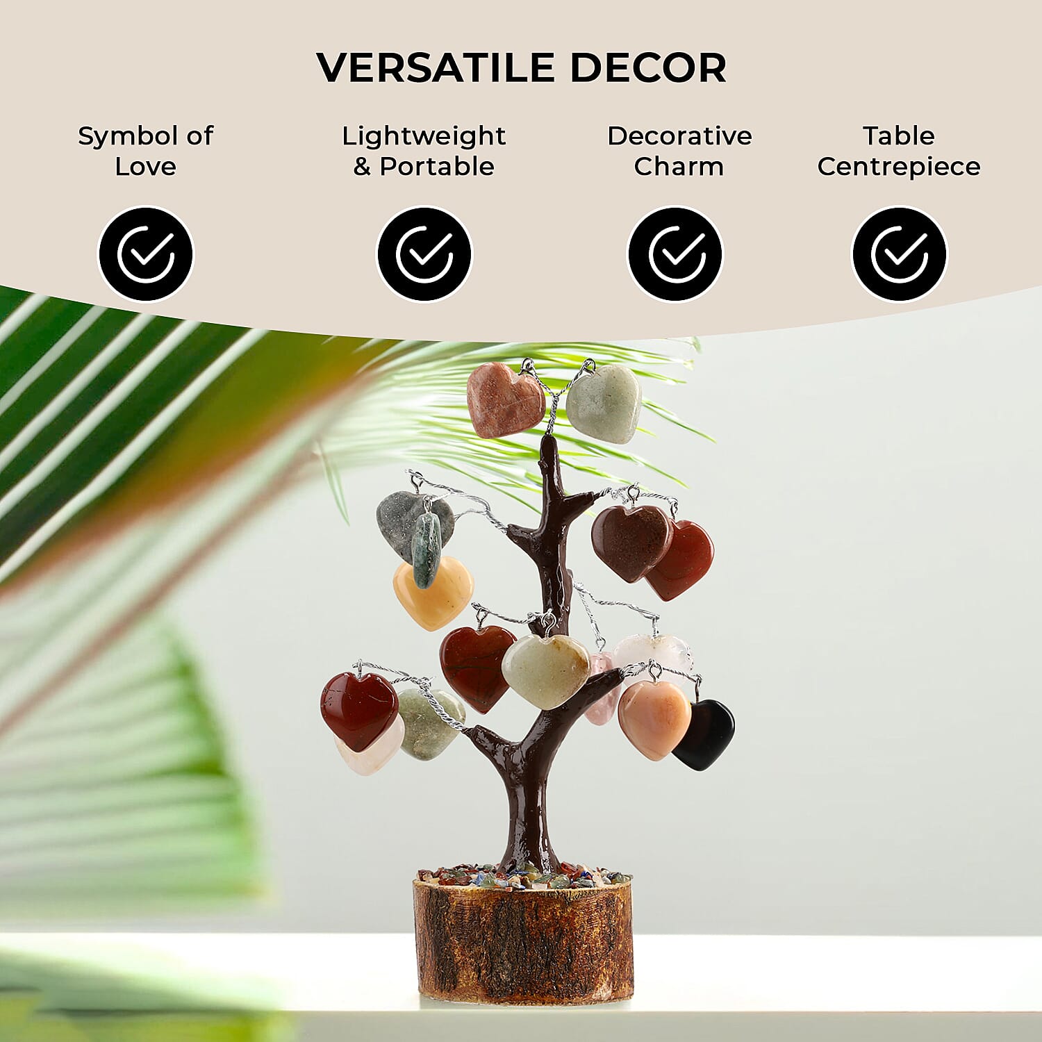 Mothers Day Gift Idea - Heart Shape Gemstone Tree of Life Ornament (Size 23 Cm)