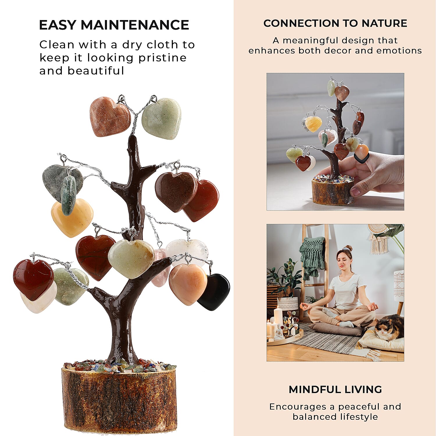 Mothers Day Gift Idea - Heart Shape Gemstone Tree of Life Ornament (Size 23 Cm)