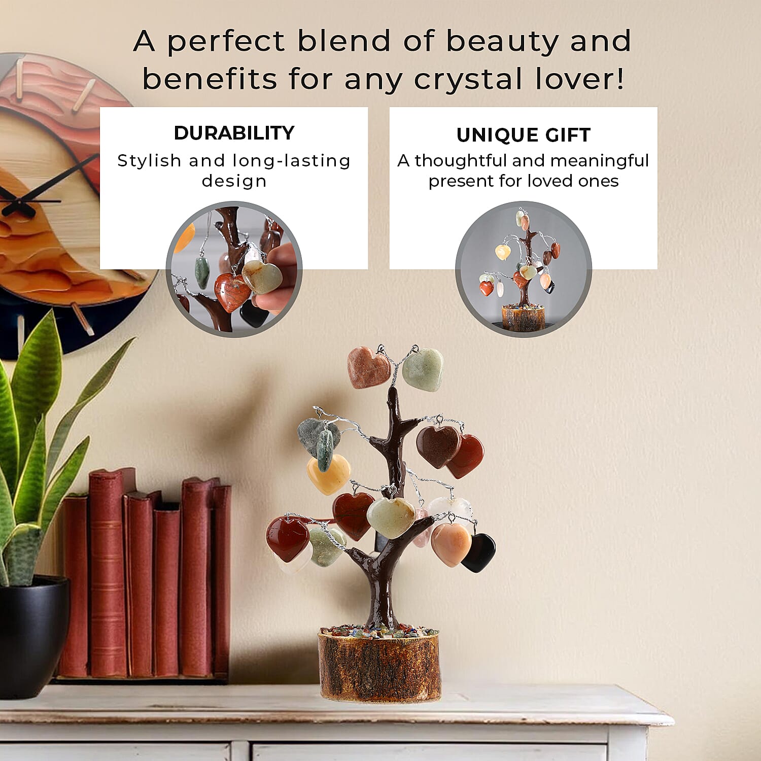 Mothers Day Gift Idea - Heart Shape Gemstone Tree of Life Ornament (Size 23 Cm)