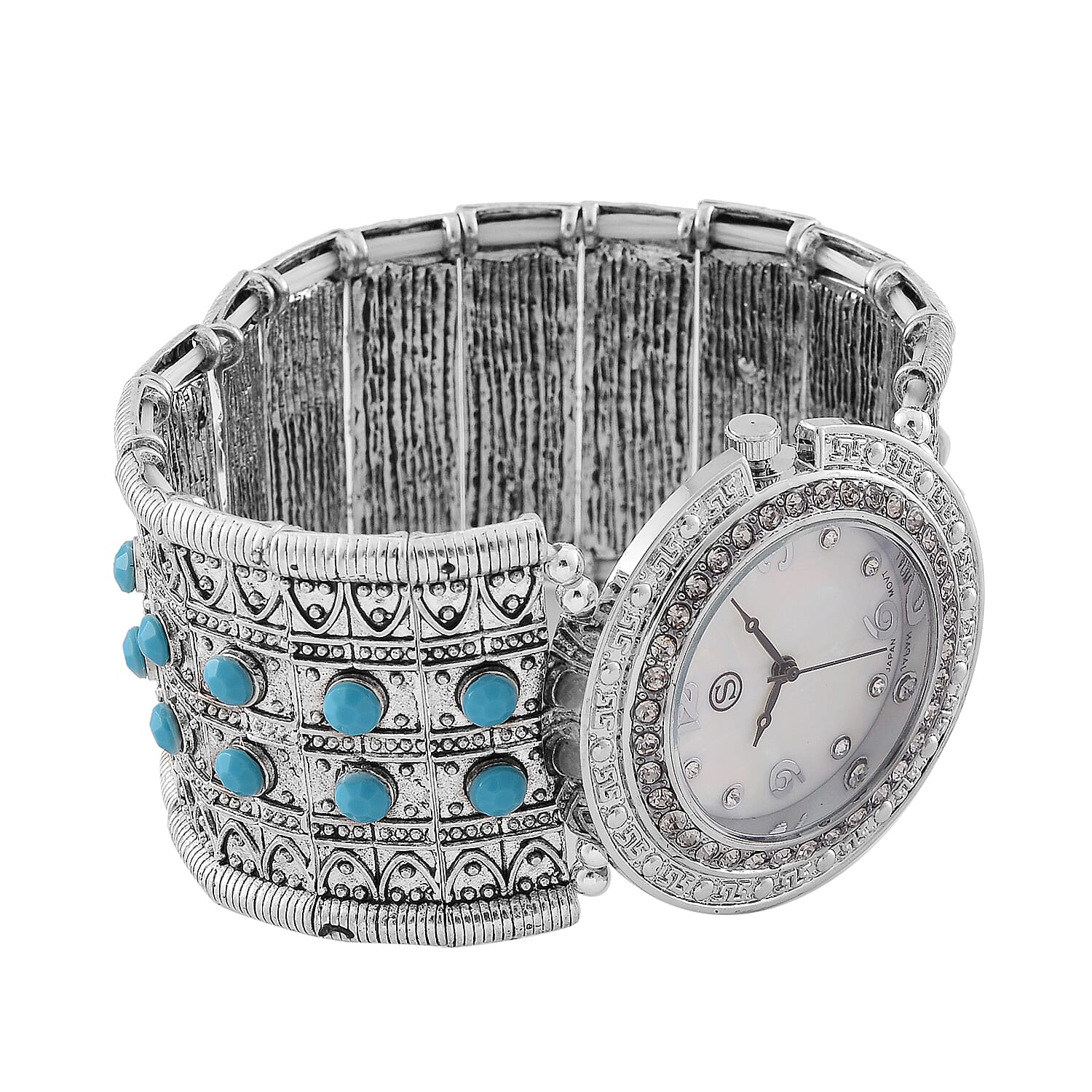 STRADA Japan Movt. Water Resistant White Dial Crystal Studded Watch with Blue Bracelet