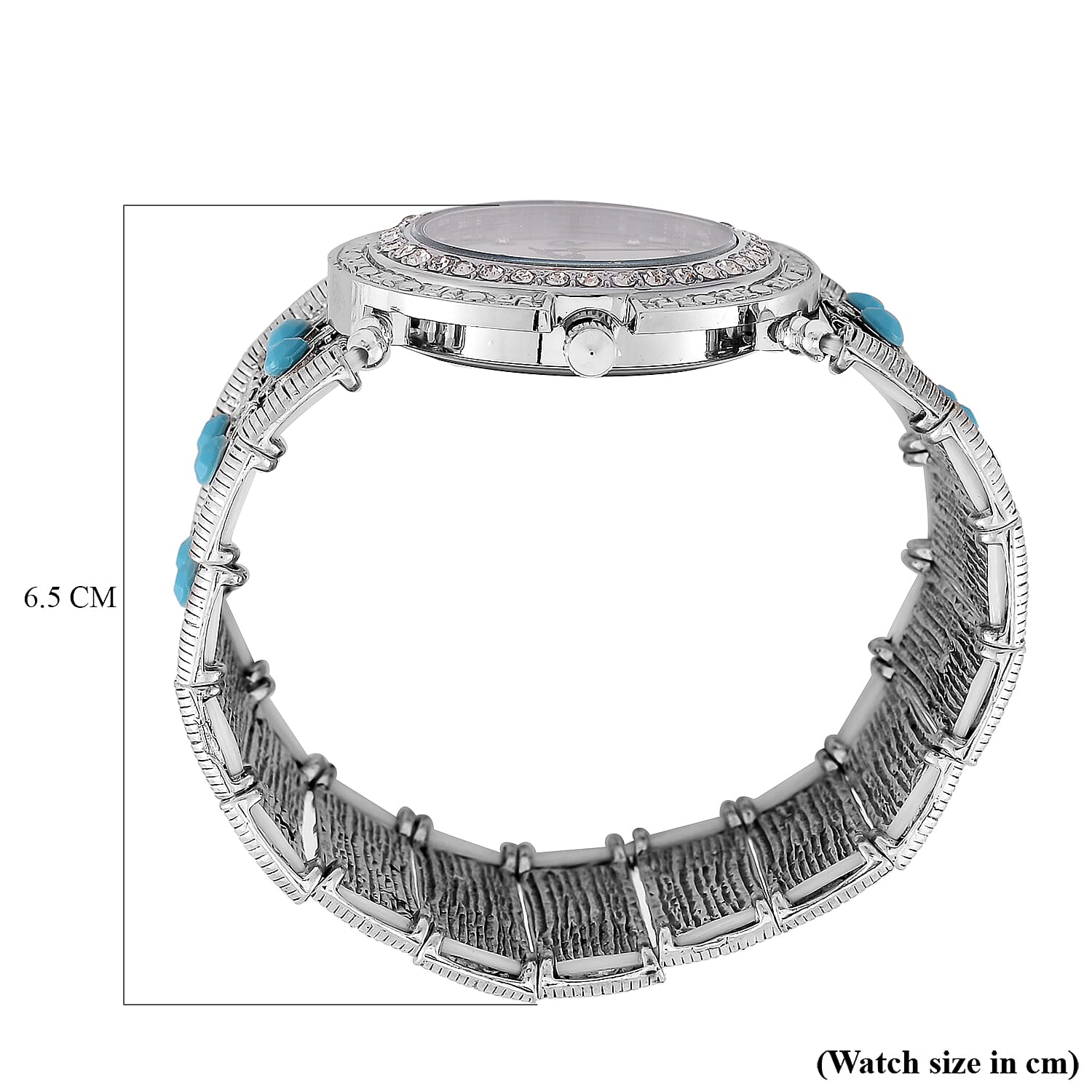 STRADA Japan Movt. Water Resistant White Dial Crystal Studded Watch with Blue Bracelet