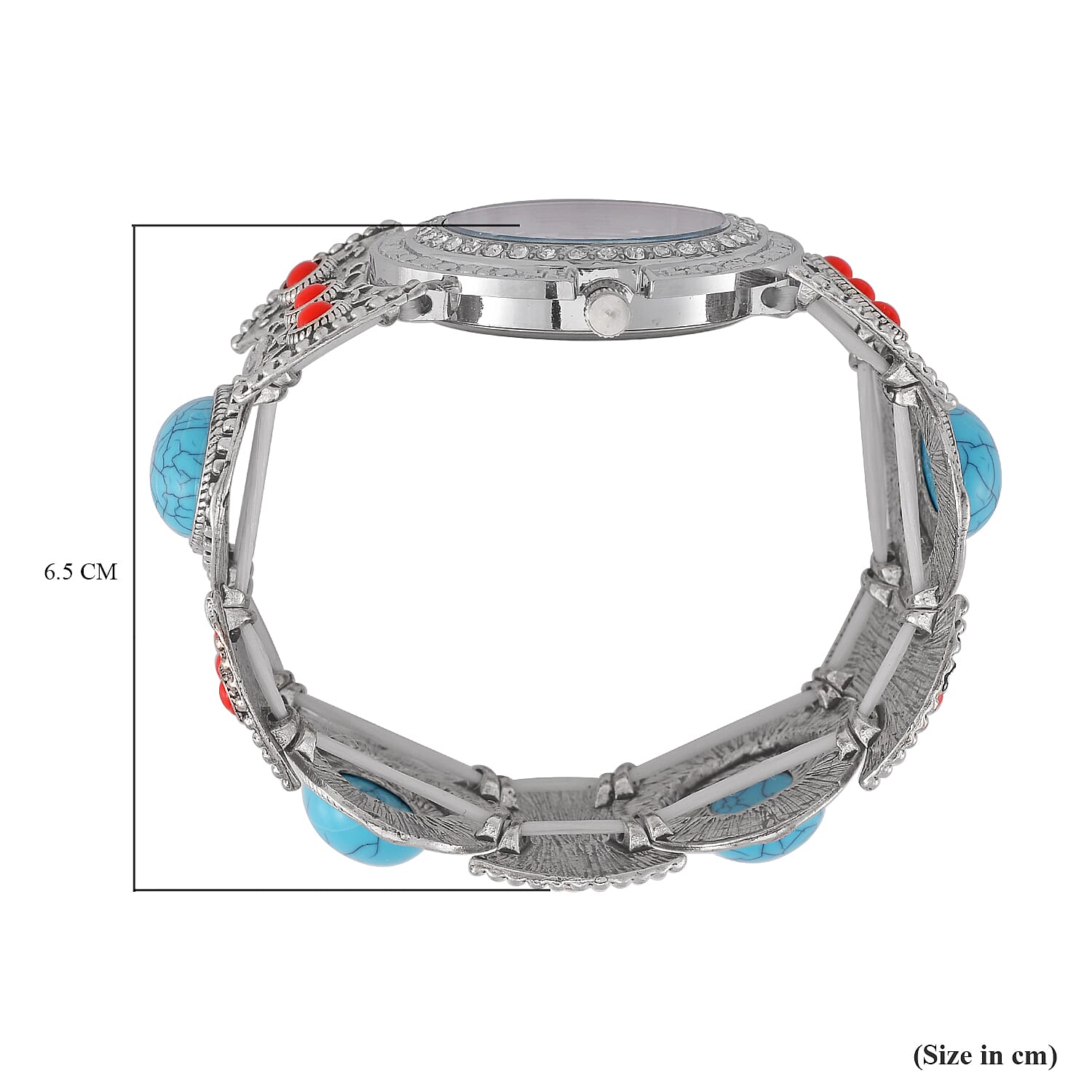 STRADA Japan Movt. White Dial Black Oxidised Crystal Studded Watch with Blue - Red Bracelet