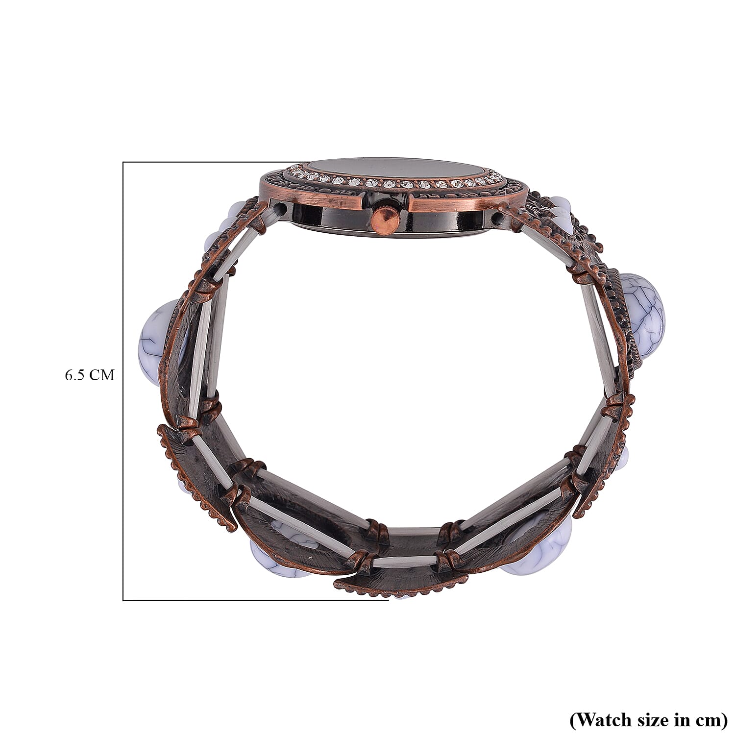 STRADA Japan Movt. White Dial Black Oxidised Crystal Studded Watch with White Bracelet