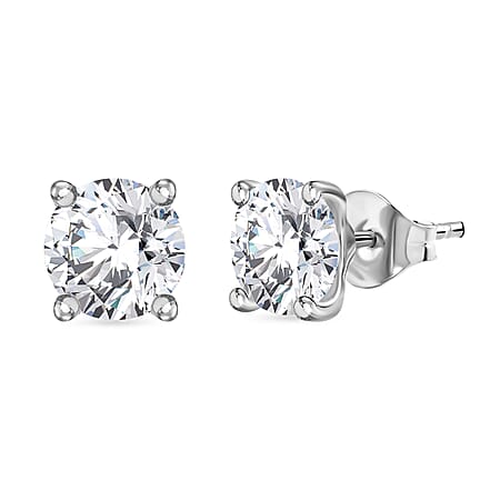 J Francis - SWAROVSKI ZIRCONIA Solitaire Stud Earrings in Rhodium Plated Sterling Silver 2.87 ct.