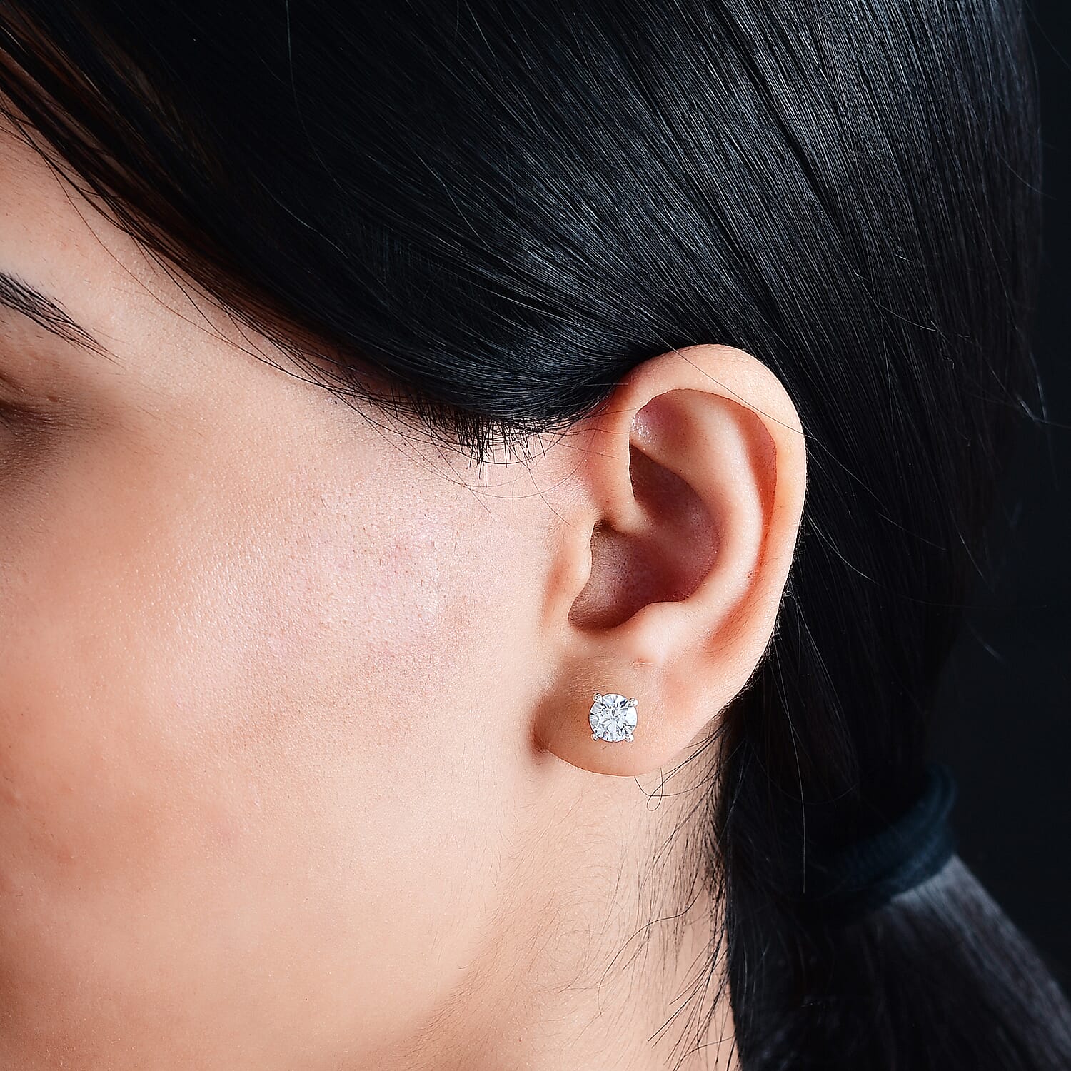 J Francis - Swarovski Zirconia Solitaire Stud Push Post Earring in Platinum Overlay Sterling Silver 2.87 Ct.