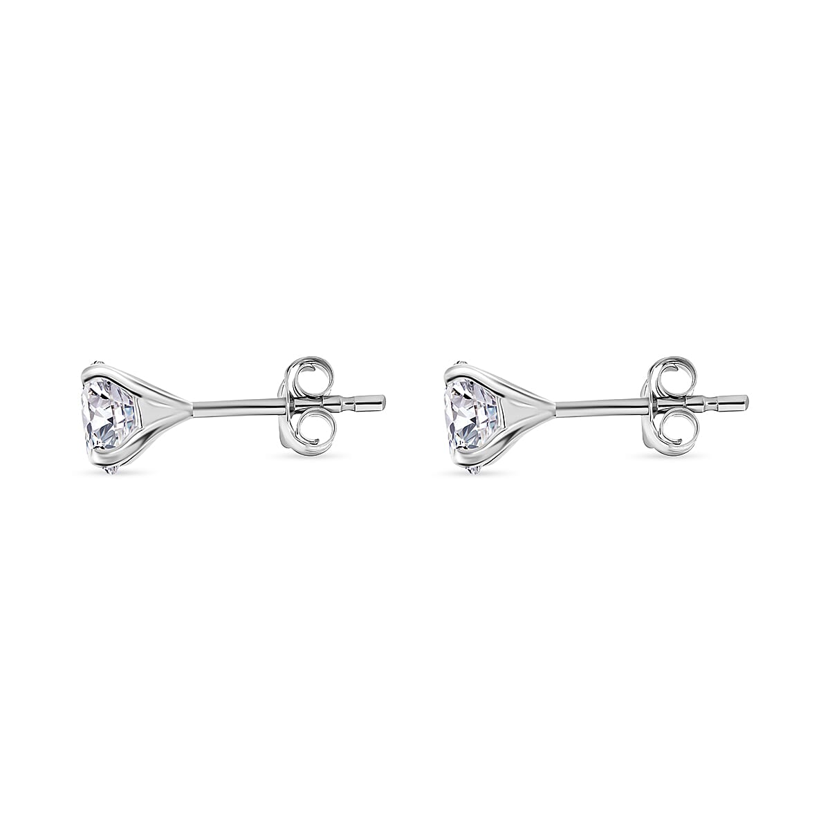 J Francis - Swarovski Zirconia Solitaire Stud Push Post Earring in Platinum Overlay Sterling Silver 2.87 Ct.