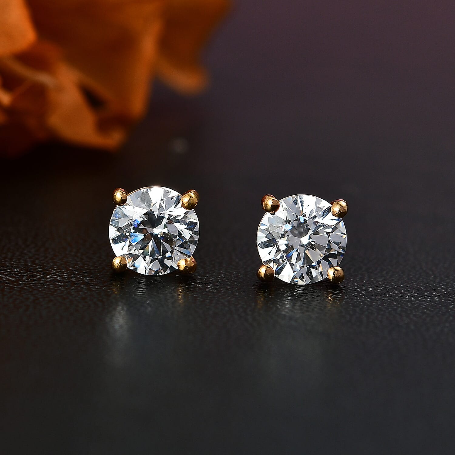 J Francis - Swarovski Zirconia Solitaire Earring With Push Back in 14K Gold Overlay Sterling Silver 2.87 Ct.