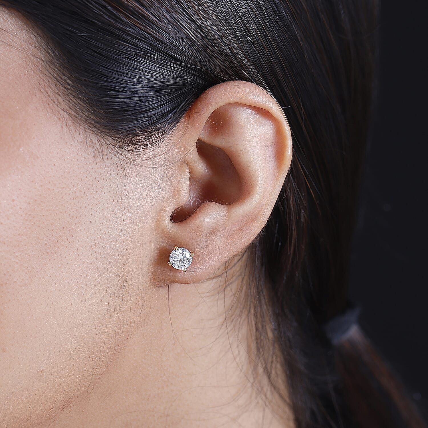 J Francis - Swarovski Zirconia Solitaire Earring With Push Back in 14K Gold Overlay Sterling Silver 2.87 Ct.