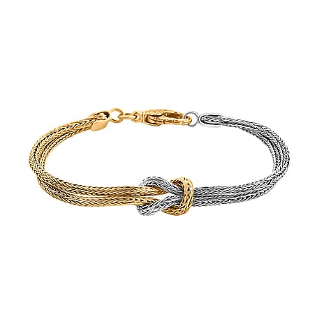 CYBER MONDAY EXCLUSIVE - ROYAL BALI - Designer Inspiration - Two Tone overlay Sterling Silver Knot Bracelet (Size - 7.5) Silver Wt. 14.09 Gms