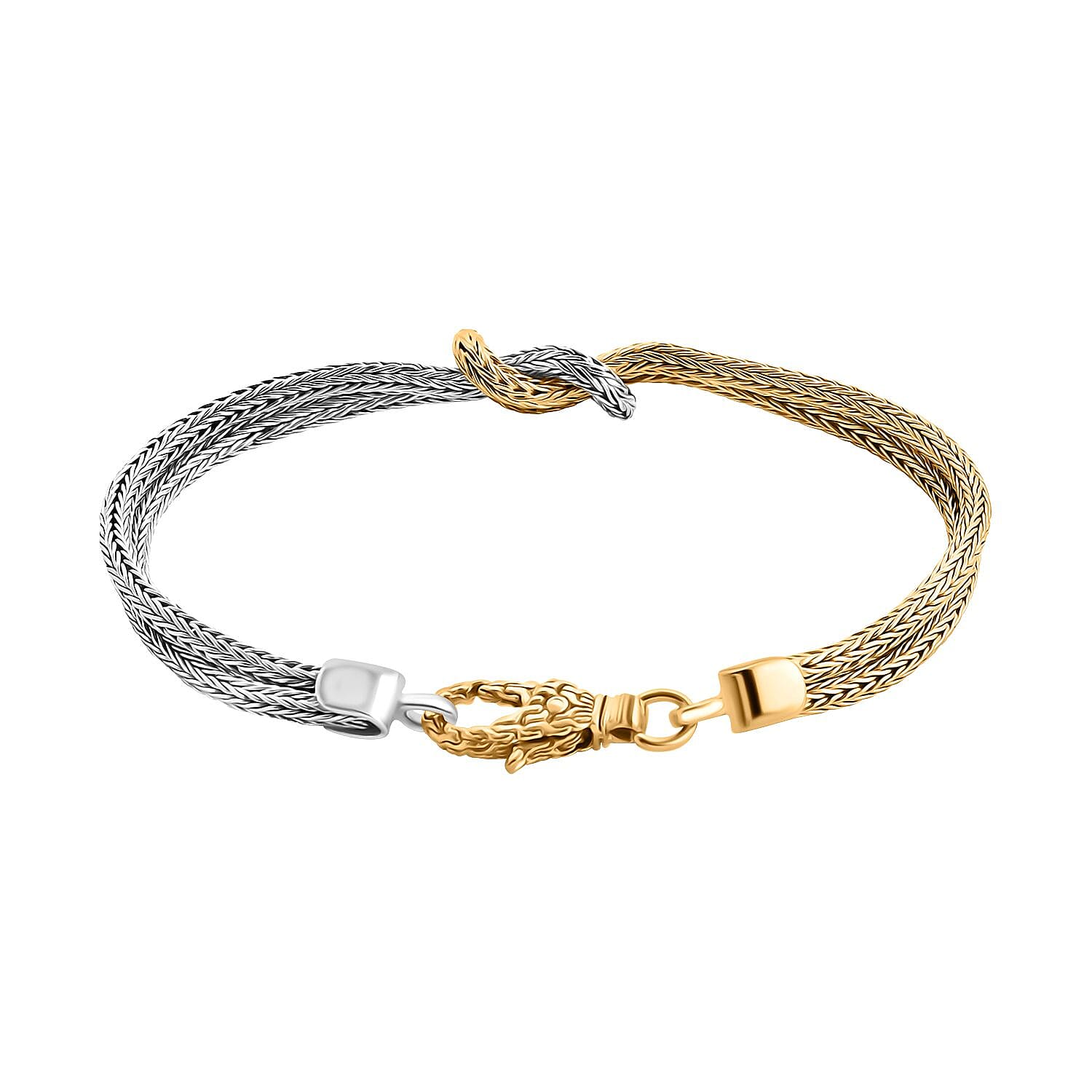 CYBER MONDAY EXCLUSIVE - ROYAL BALI - Designer Inspiration - Two Tone overlay Sterling Silver Knot Bracelet (Size - 7.5) Silver Wt. 14.09 Gms