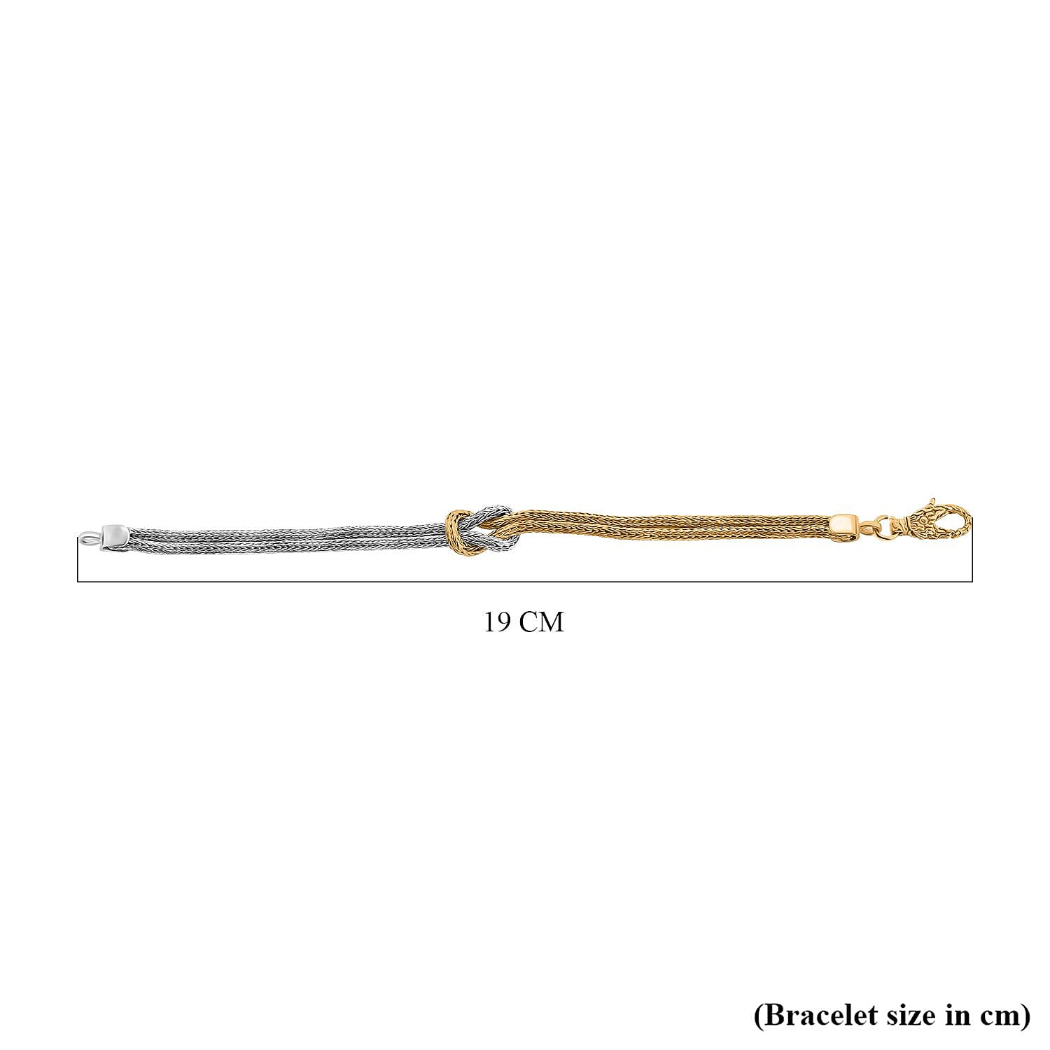 CYBER MONDAY EXCLUSIVE - ROYAL BALI - Designer Inspiration - Two Tone overlay Sterling Silver Knot Bracelet (Size - 7.5) Silver Wt. 14.09 Gms