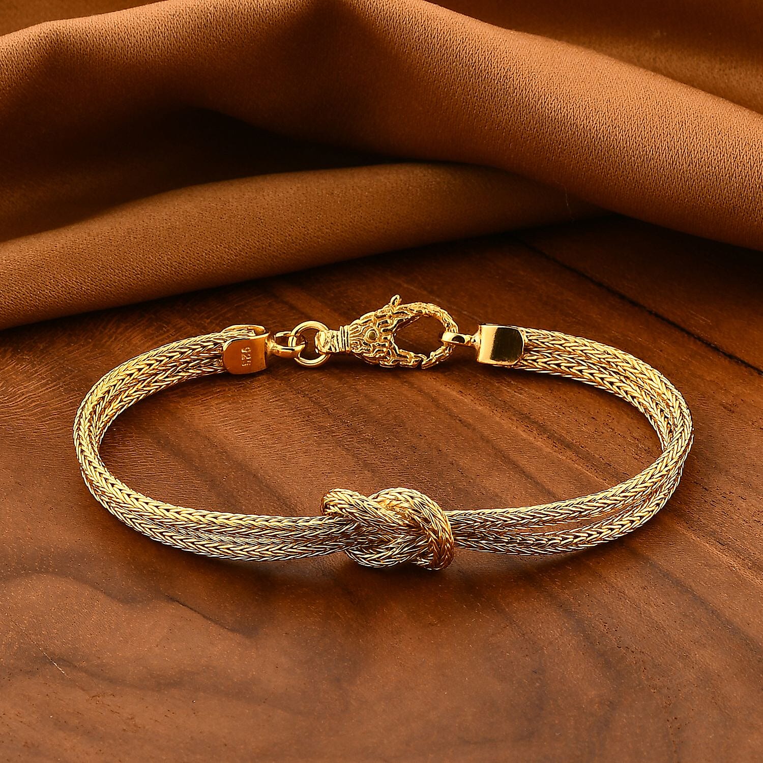 CYBER MONDAY EXCLUSIVE - ROYAL BALI - Designer Inspiration - Gold overlay Sterling Silver Knot Bracelet (Size - 7.5) Silver Wt. 14.09 Gms