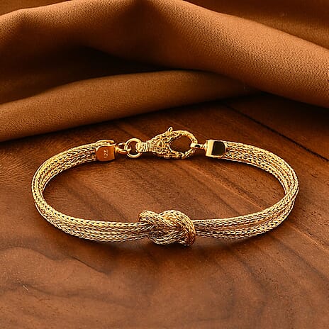 CYBER MONDAY EXCLUSIVE - ROYAL BALI - Designer Inspiration - Gold overlay Sterling Silver Knot Bracelet (Size - 7.5) Silver Wt. 14.09 Gms
