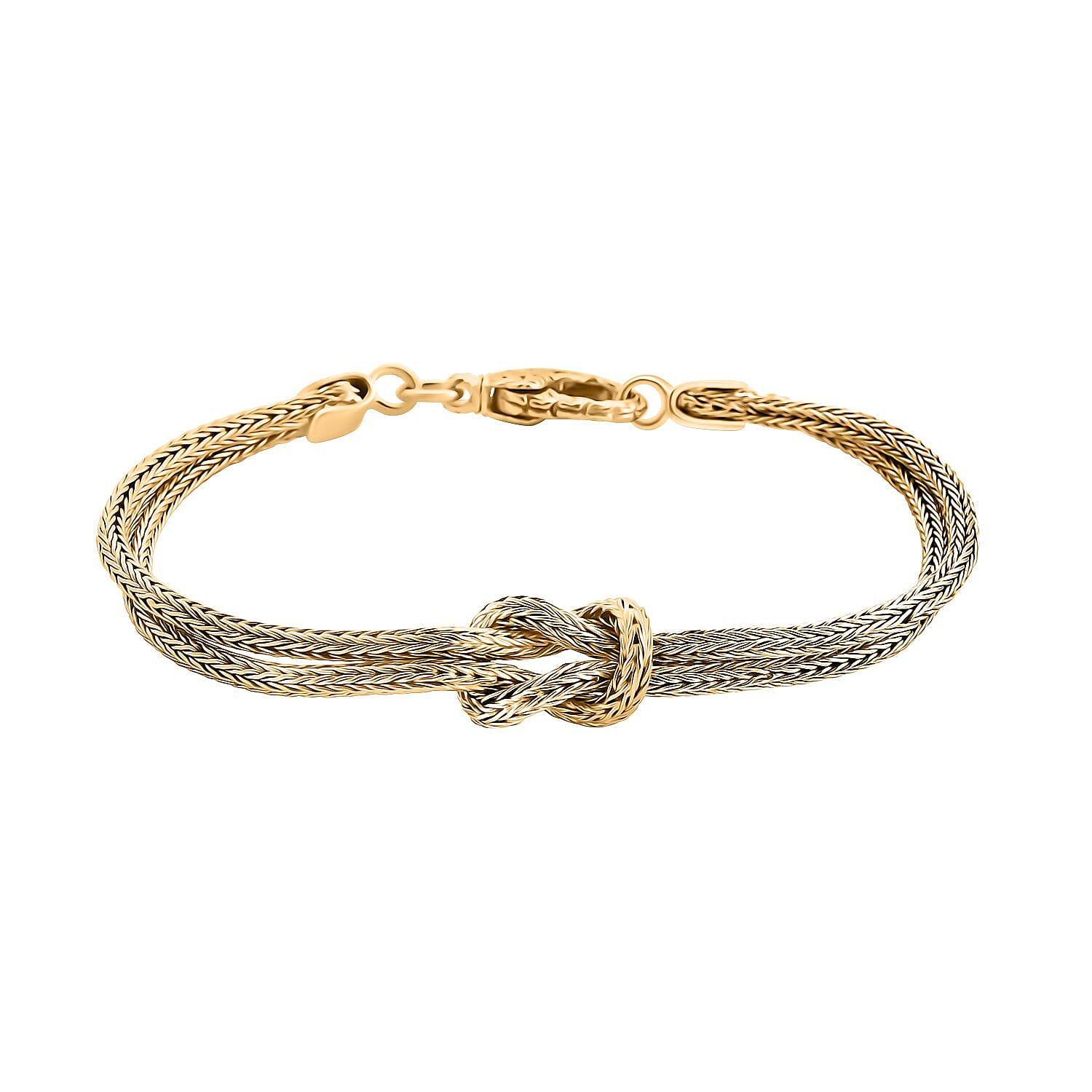 CYBER MONDAY EXCLUSIVE - ROYAL BALI - Designer Inspiration - Gold overlay Sterling Silver Knot Bracelet (Size - 7.5) Silver Wt. 14.09 Gms