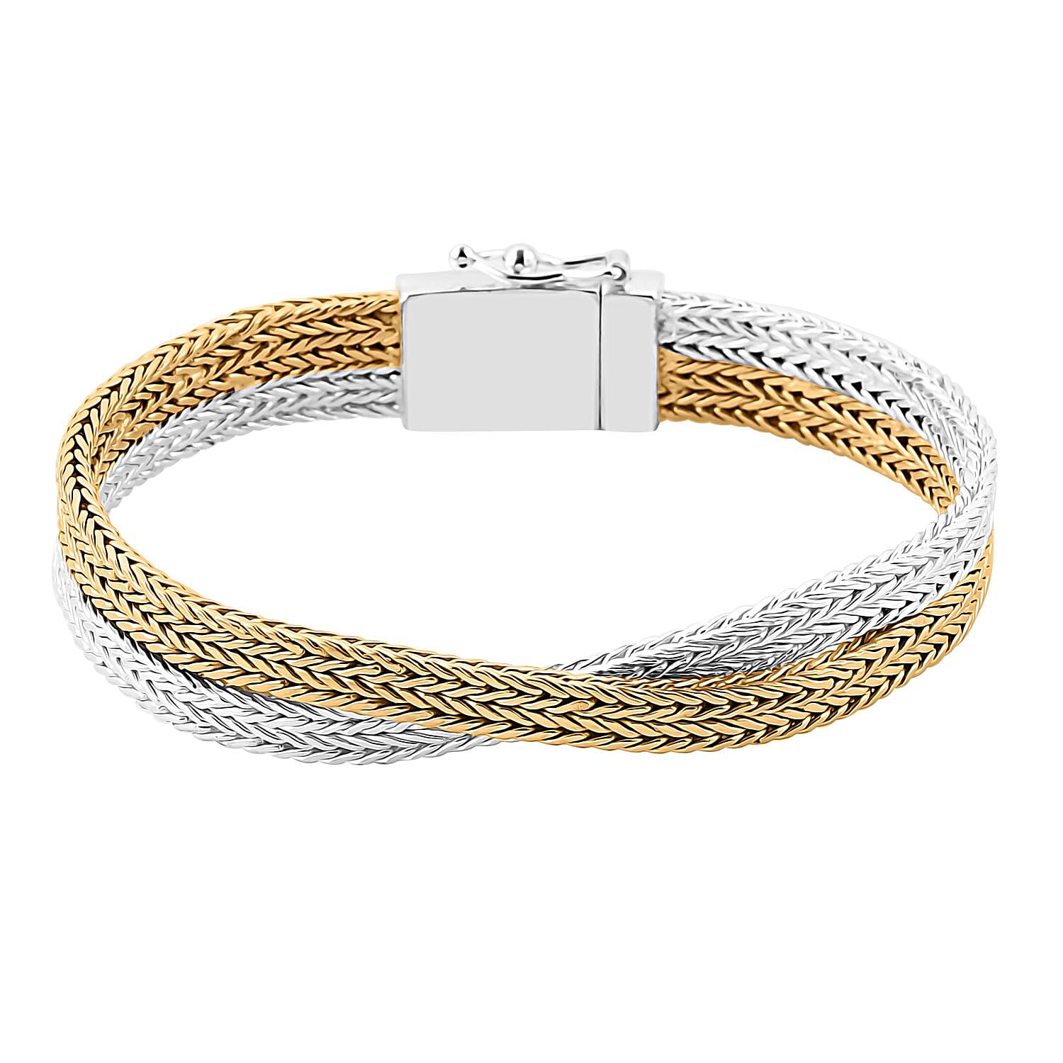 Royal Bali Collection Rwa Bhineda Dual Tone Sterling Silver Bracelet (Size - 8), Silver Wt. 34.40 Gms