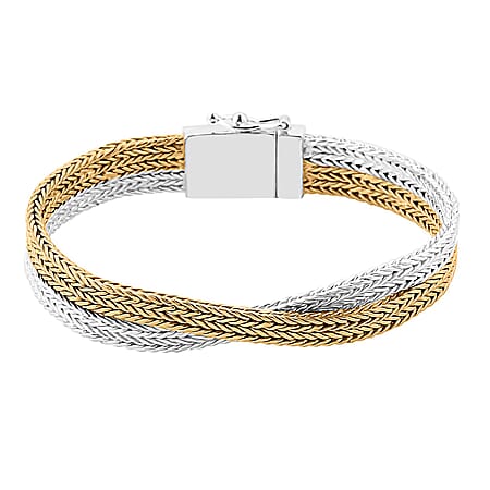Royal Bali Collection Rwa Bhineda Dual Tone Sterling Silver Bracelet (Size - 7.5), Silver Wt. 34.40 Gms