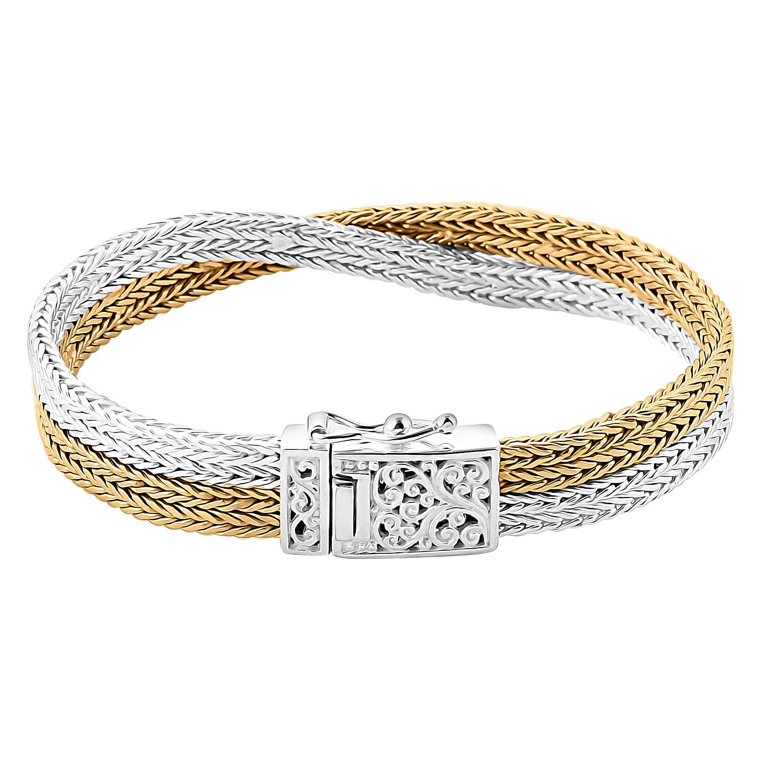 Royal Bali Collection Rwa Bhineda Dual Tone Sterling Silver Bracelet (Size - 8), Silver Wt. 34.40 Gms