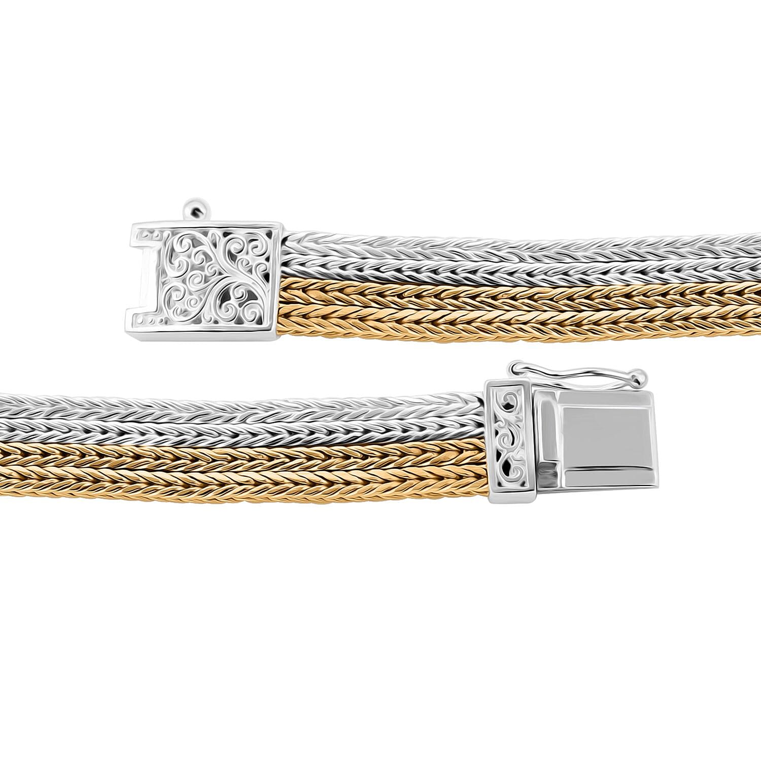 Royal Bali Collection Rwa Bhineda Dual Tone Sterling Silver Bracelet (Size - 8), Silver Wt. 34.40 Gms