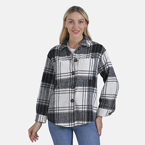 La Marey Brushed Checked Shirt-Coat - (Size 16-18) - Black