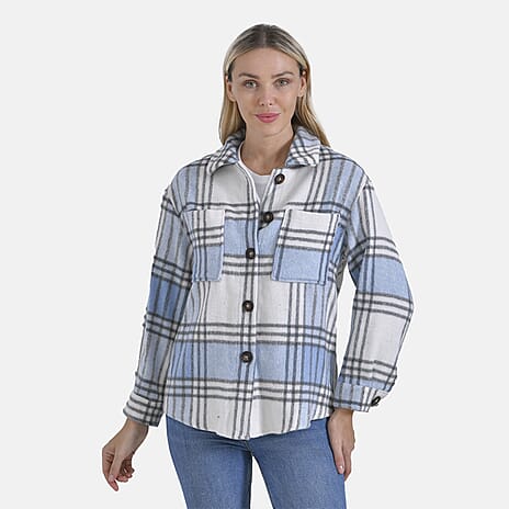 La Marey Brushed Checked Shirt-Coat - (Size 16-18) - Blue