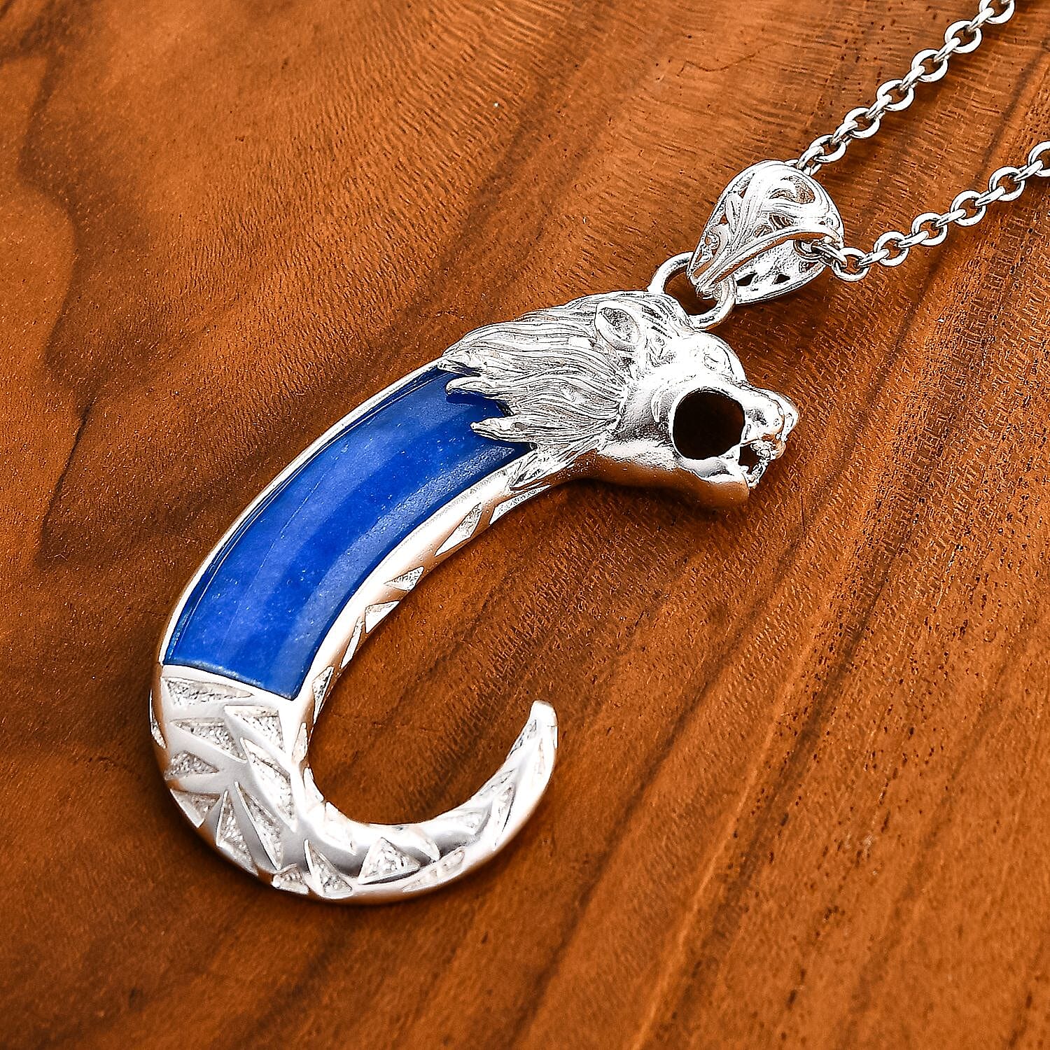 Royal Bali Collection - Blue Jade Lion Pendant Sterling Silver 10.50 Ct, Silver Wt. 10.33 Gms