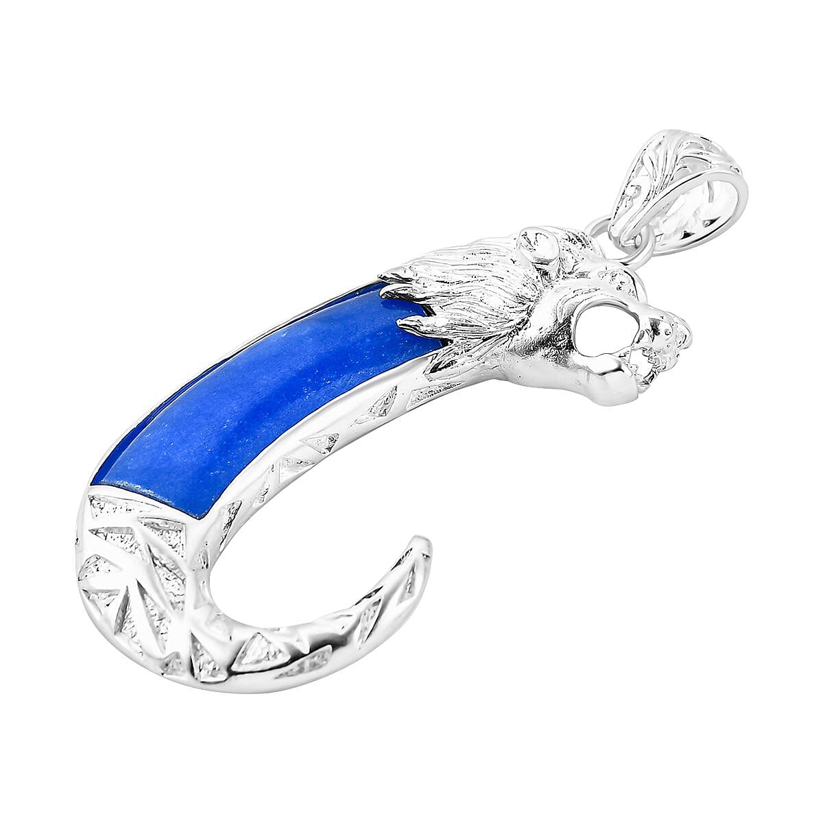 Royal Bali Collection - Blue Jade Lion Pendant Sterling Silver 10.50 Ct, Silver Wt. 10.33 Gms