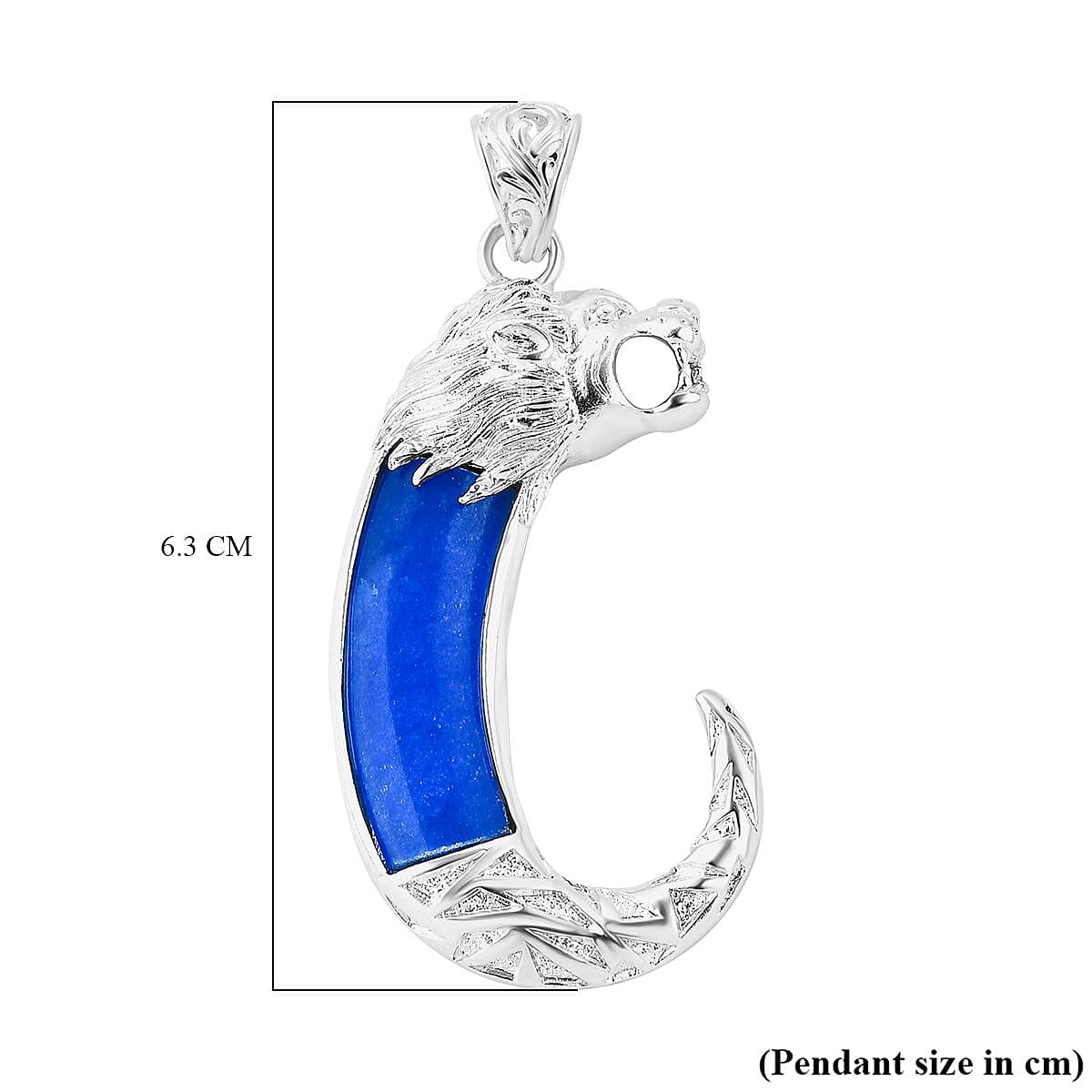 Royal Bali Collection - Blue Jade Lion Pendant Sterling Silver 10.50 Ct, Silver Wt. 10.33 Gms