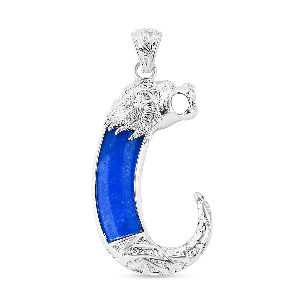 Royal Bali Collection - Blue Jade Lion Pendant Sterling Silver 10.50 Ct, Silver Wt. 10.33 Gms