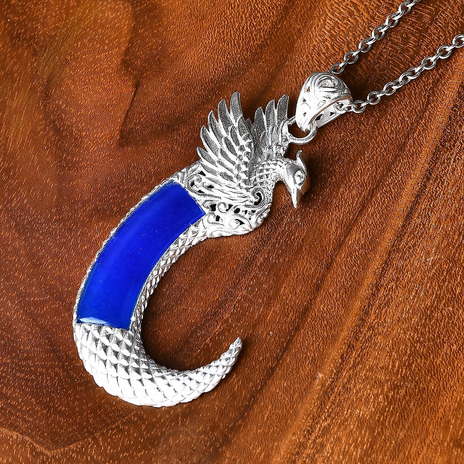 Royal Bali Collection Light Blue Color Jade Phoenix Pendant  Sterling Silver 10.50 ct,  Silver Wt. 9.85 Gms  10.500  Ct.