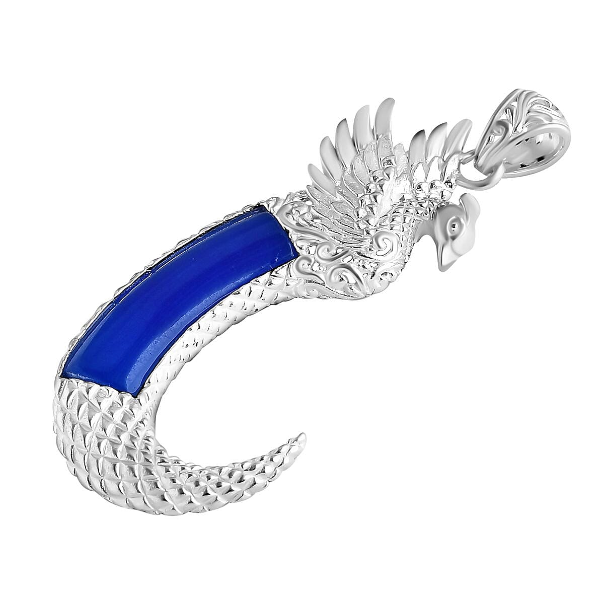 Royal Bali Collection Light Blue Color Jade Phoenix Pendant  Sterling Silver 10.50 ct,  Silver Wt. 9.85 Gms  10.500  Ct.