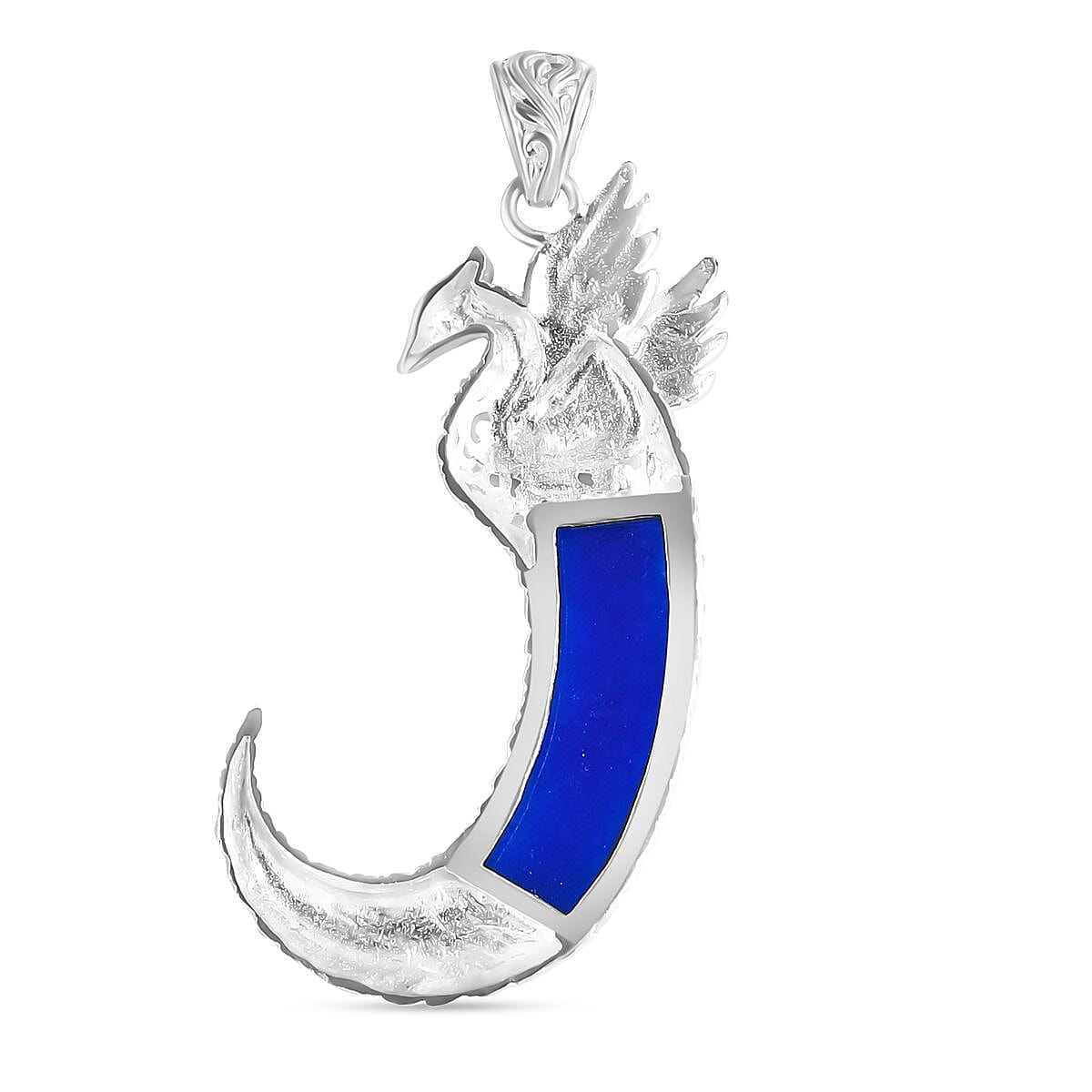 Royal Bali Collection Light Blue Color Jade Phoenix Pendant  Sterling Silver 10.50 ct,  Silver Wt. 9.85 Gms  10.500  Ct.