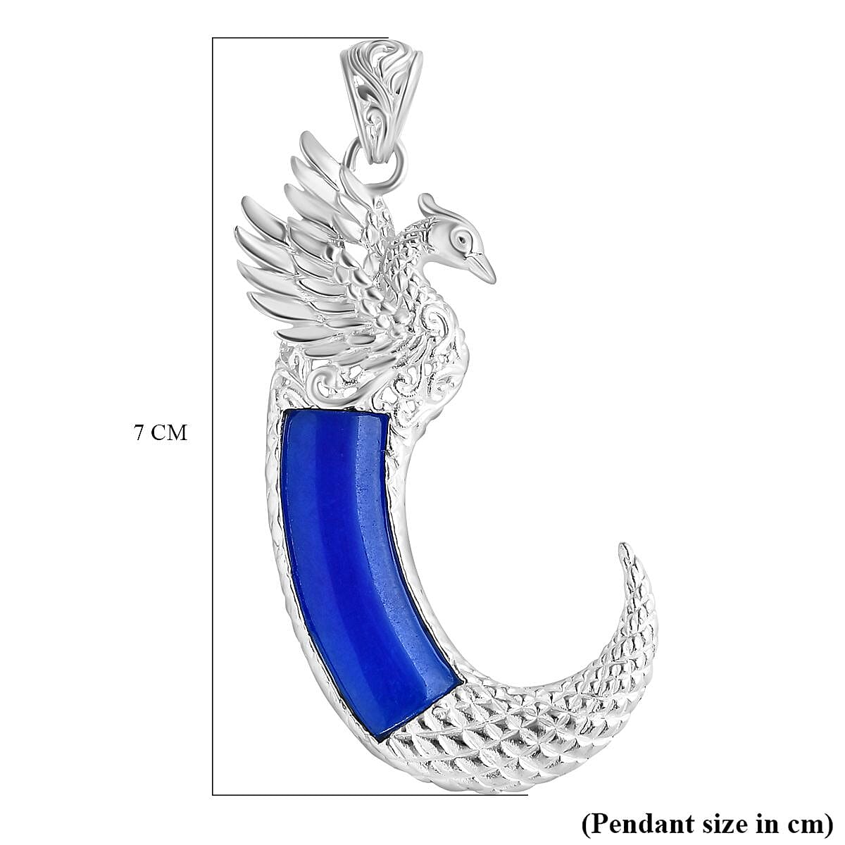 Royal Bali Collection Light Blue Color Jade Phoenix Pendant  Sterling Silver 10.50 ct,  Silver Wt. 9.85 Gms  10.500  Ct.