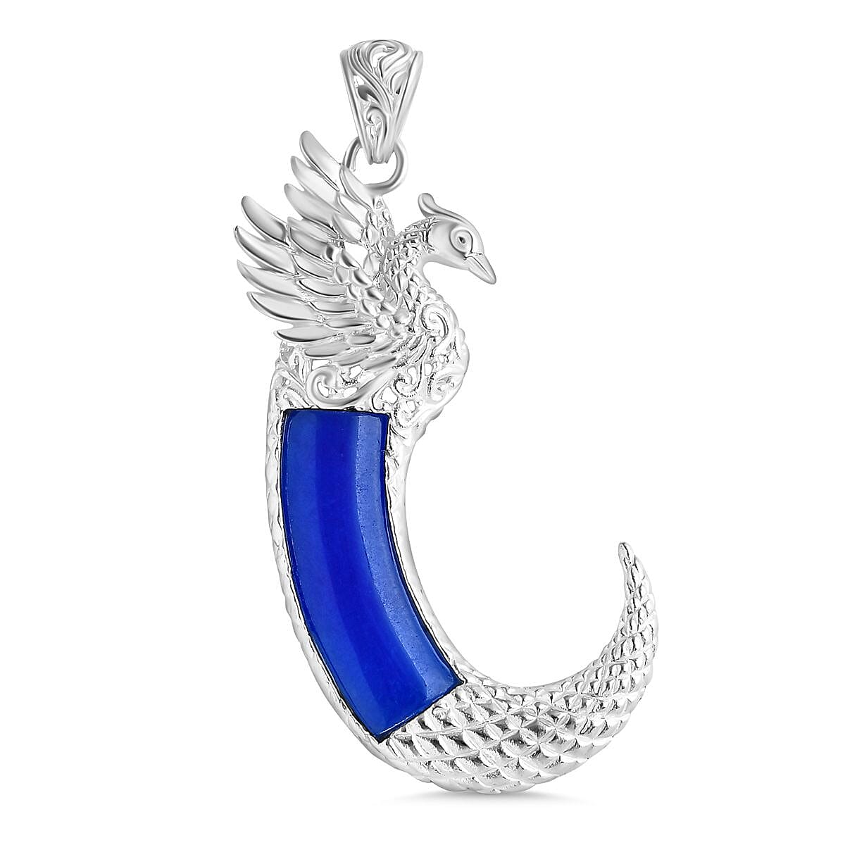 Royal Bali Collection Light Blue Color Jade Phoenix Pendant  Sterling Silver 10.50 ct,  Silver Wt. 9.85 Gms  10.500  Ct.