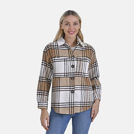 La Marey Brushed Checked Shirt-Coat - (Size 12-14) - Brown