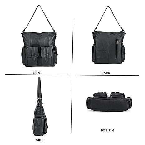 Italy Retro Noble Collection Genuine Leather 2 in 1 Crossbody Bag - Black