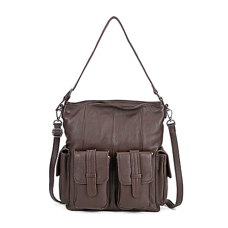 The Sumptuous Collection - Genuine Leather Crossbody Bag  - Coffee