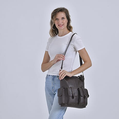 The Sumptuous Collection - Genuine Leather Crossbody Bag  - Coffee