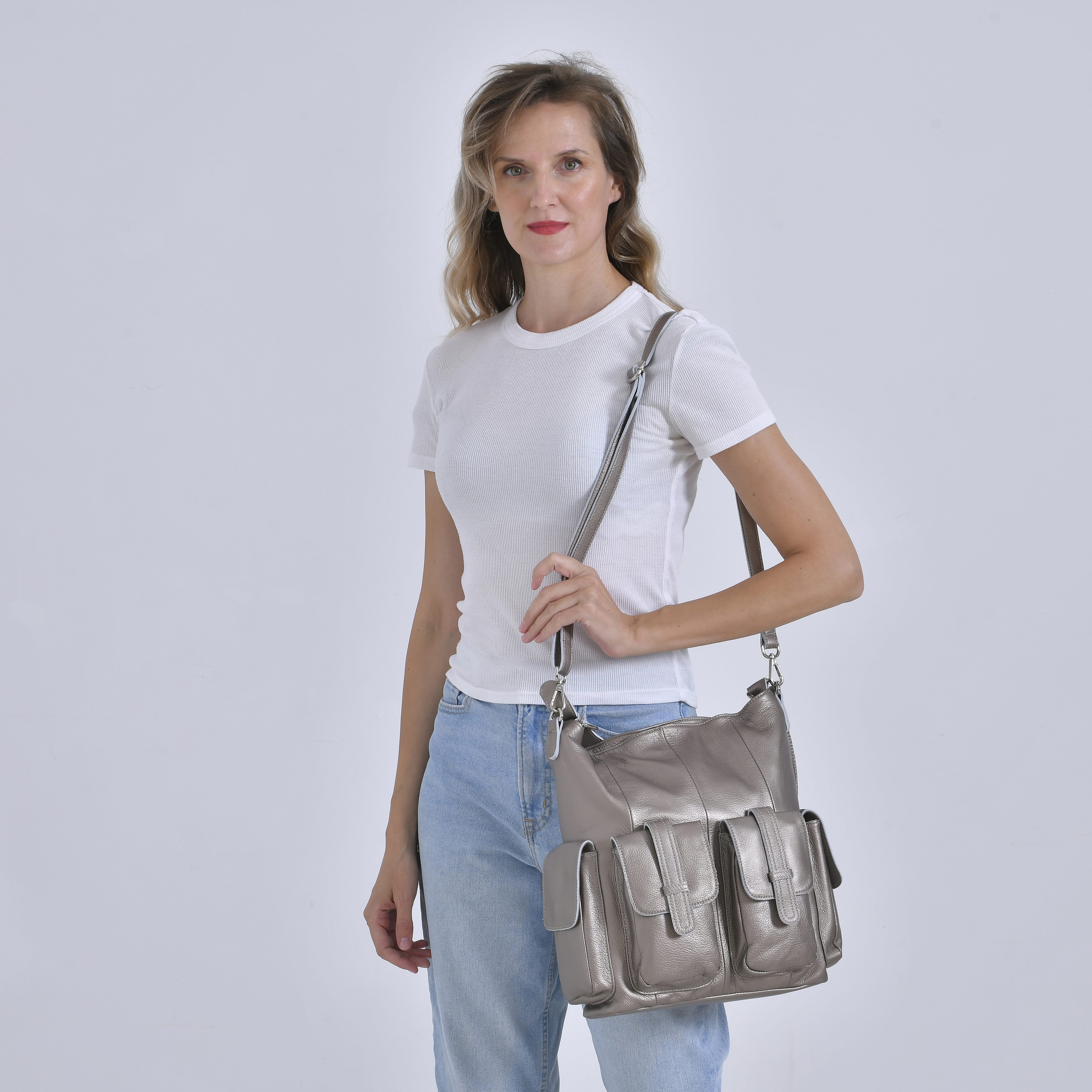 The Sumptuous Collection - Genuine Leather Crossbody Bag  - Beige