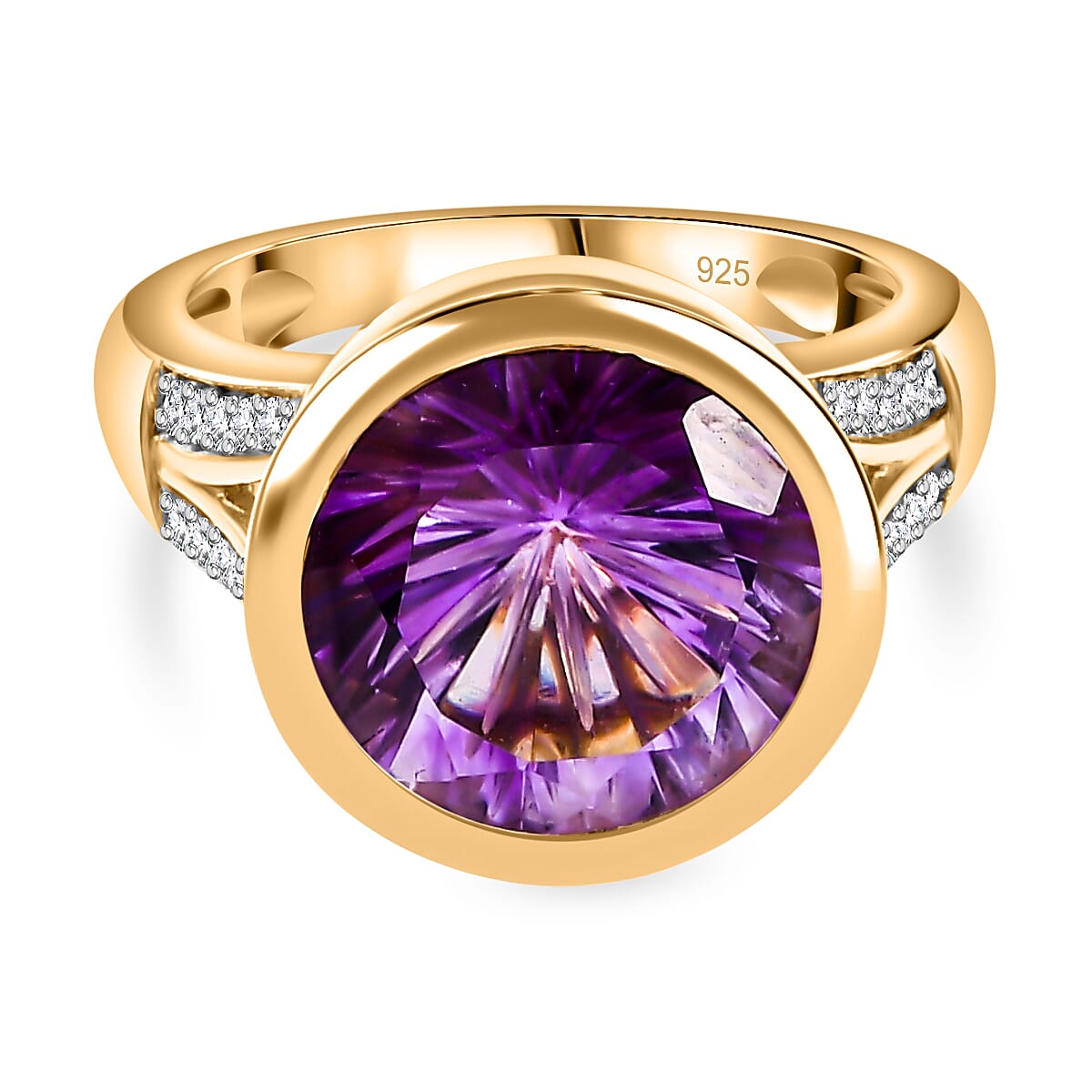 Voilate Inspired Moroccan Amethyst & White Zircon Solitaire Ring in 18K Vermeil Yellow Gold 6.01 Ct.