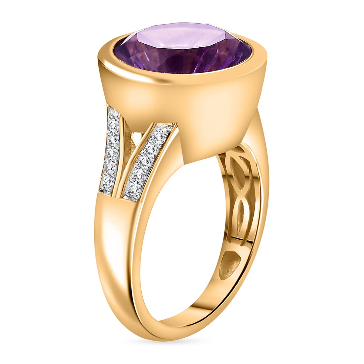 Voilate Inspired Moroccan Amethyst & White Zircon Solitaire Ring in 18K Vermeil Yellow Gold 6.01 Ct.