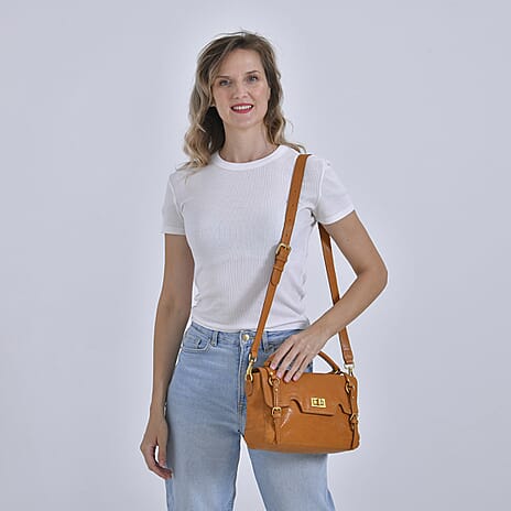 Vintage Boutique Collection - Genuine Leather Crossbody Bag - Tan