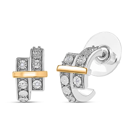 Designer Close Out - Natural White Diamond Earrings Yellow Pen Plating Design Element With Plastic Push Back.