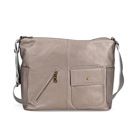 Italian Collection - Genuine Leather Crossbody Bag - Beige