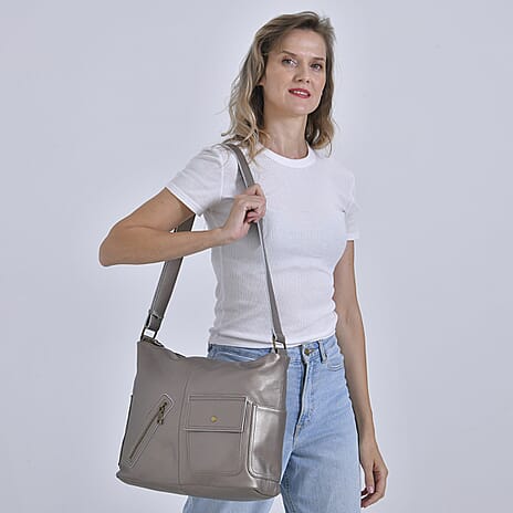 Italian Collection - Genuine Leather Crossbody Bag - Beige